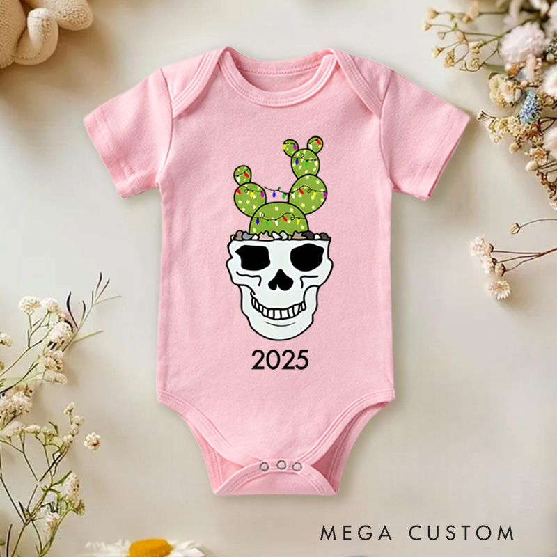 Personalized Cactus Skull Christmas Baby Onesie Perfect for a Unique and Fun Holiday Celebration Baby Onesie