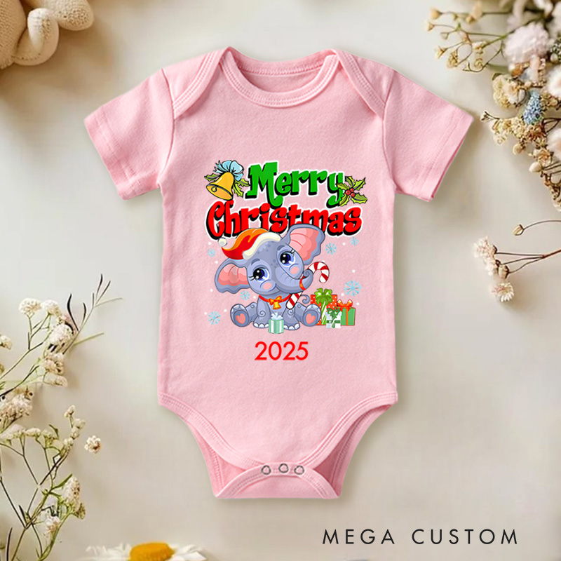 Personalized Elephant Merry Christmas Baby Onesie Perfect for Celebrating a Baby’s First Holiday Season Baby Onesie