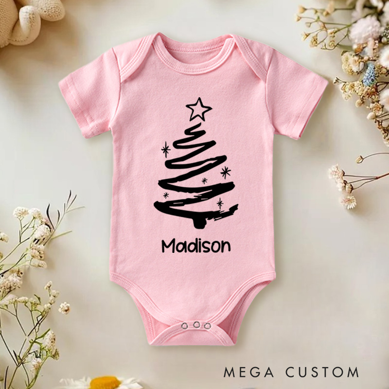 Personalized Christmas Tree Silhouette Baby Onesie Perfect for Adding Elegance to Holiday Celebrations Baby Onesie