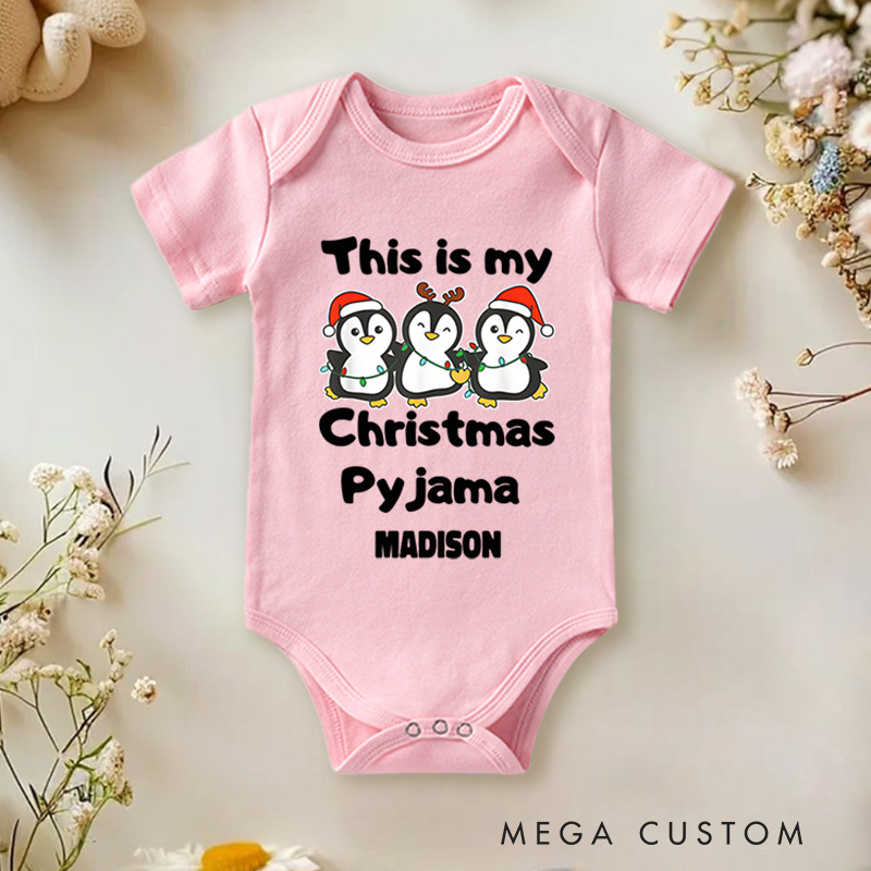 Personalized Christmas Pajama Penguins Baby Onesie Perfect for Adding Whimsy to Holiday Celebrations Baby Onesie