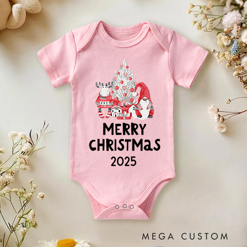 Personalized Christmas Tree and Santa Baby Onesie Perfect for Celebrating the Holiday Season with Joy Baby Onesie