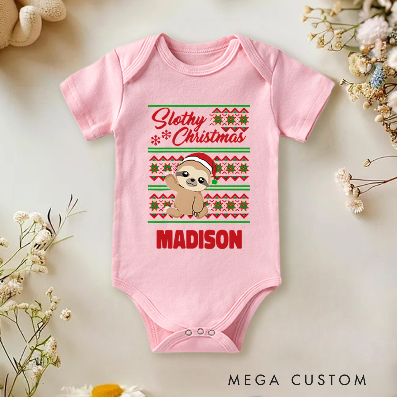 Personalized Sleighing Sloth Christmas Baby Onesie Perfect for a Fun and Whimsical Holiday Celebration Baby Onesie