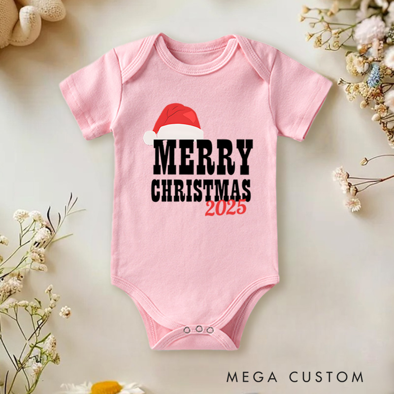 Personalized Merry Christmas Text Baby Onesie Perfect for Adding Festive Charm to Holiday Outfits Baby Onesie
