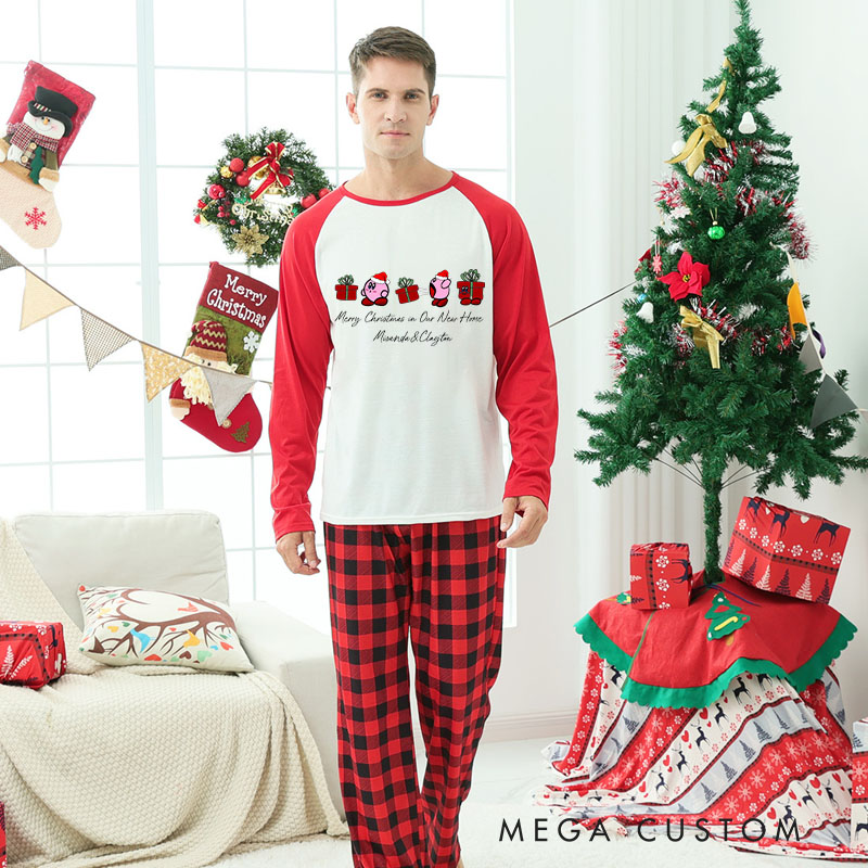 Personalized Christmas Pajamas Merry Christmas in Our New Home Design Custom Names Festive Gift and Cartoon Theme Christmas Pjs