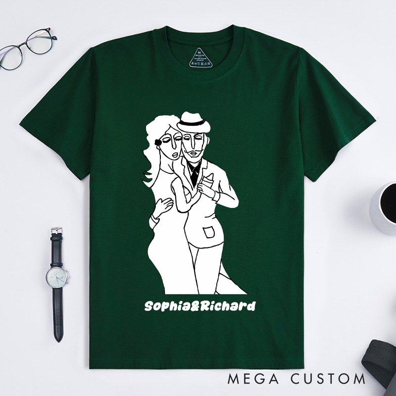 Personalized Abstract Couple Dance T-Shirts Unique Artistic Line Art Custom Name Gift for Men and Women Romantic Present for Lovers Dancers