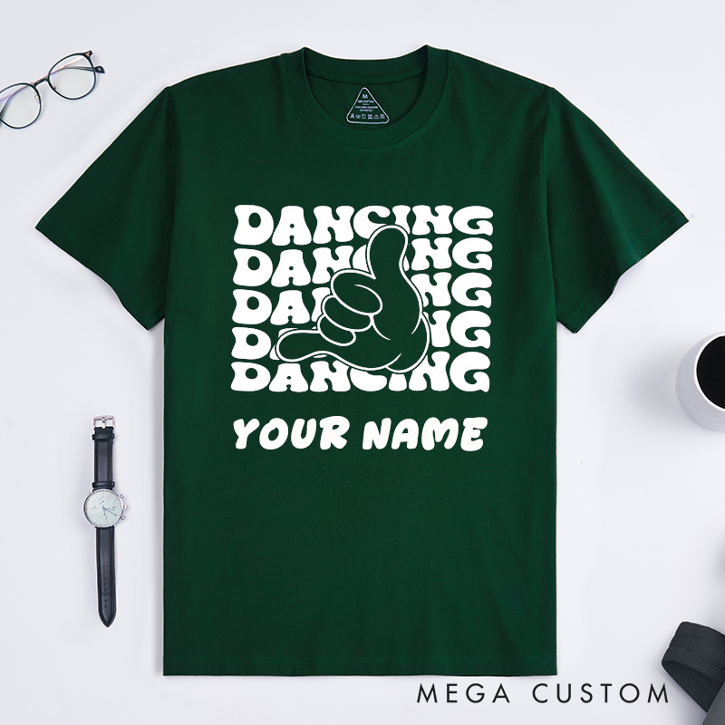 Personalized Dancing Hand Gesture T-Shirts Unisex Cool Retro Dance Gift Custom Name Fun Graphic Tee Unique Present for Dancer Friend 