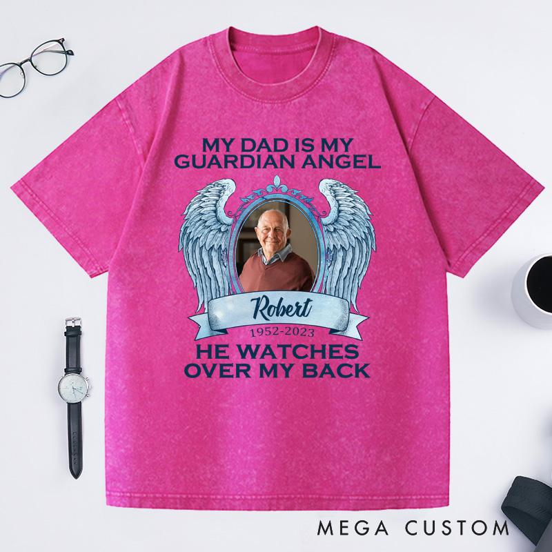 Personalized in loving Memory Washed T-Shirt Rest in Peace Shirt Heaven Shirt Custom Photo Shirt My Dad Is My Guardian Angel Shirt