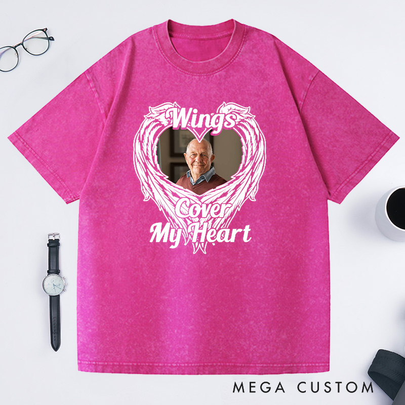 Personalized Memorial Washed T-Shirt Custom Funeral Photo Shirt Remembrance Shirt Sympathy T-Shirt for Loss of Father or Loved One Condolence Gift
