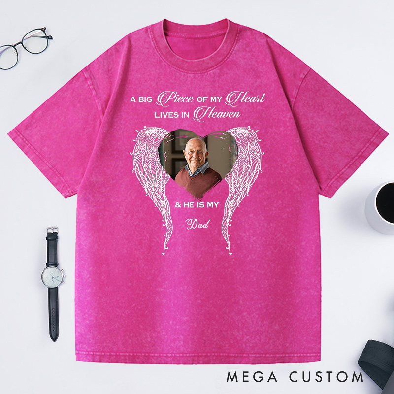 Personalized Memorial Photo Angel Washed T-Shirt Custom in Loving Memory Shirt Funeral Remembrance Tee Memorial Gift