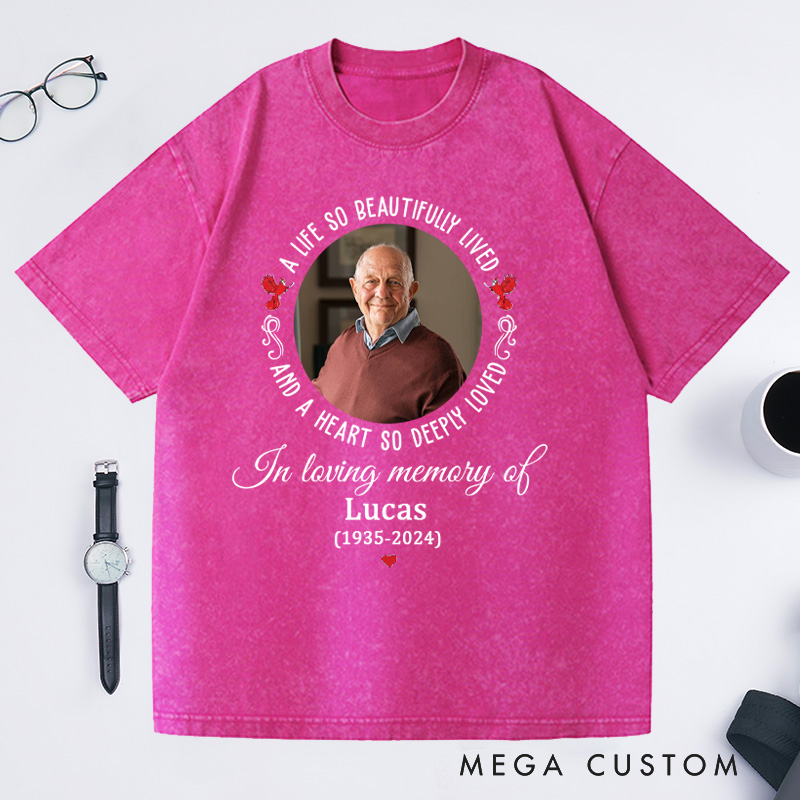 Personalized Memorial Washed T-Shirt Custom Funeral Photo Shirt Rest in Peace Memory Shirt Remembrance Shirt Gift for Loss of Grandfather or Loved One