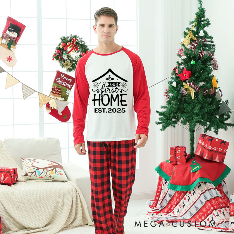Personalized Our First Home Est 2025 Christmas Adult Pajamas Custom Housewarming Holiday Sleepwear Festive New Home Loungewear for Families