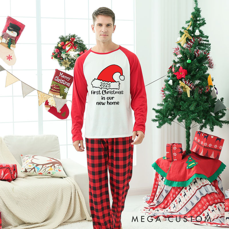Personalized 2025 First Christmas in Our New Home Adult Pajamas Custom Housewarming Holiday Sleepwear Festive Loungewear for Couples and Families