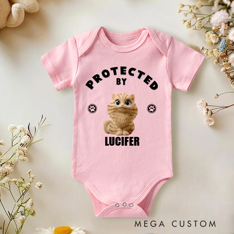 Personalized Long Sleeve Baby Onesie Human Protected By Cats Funny Baby Gift