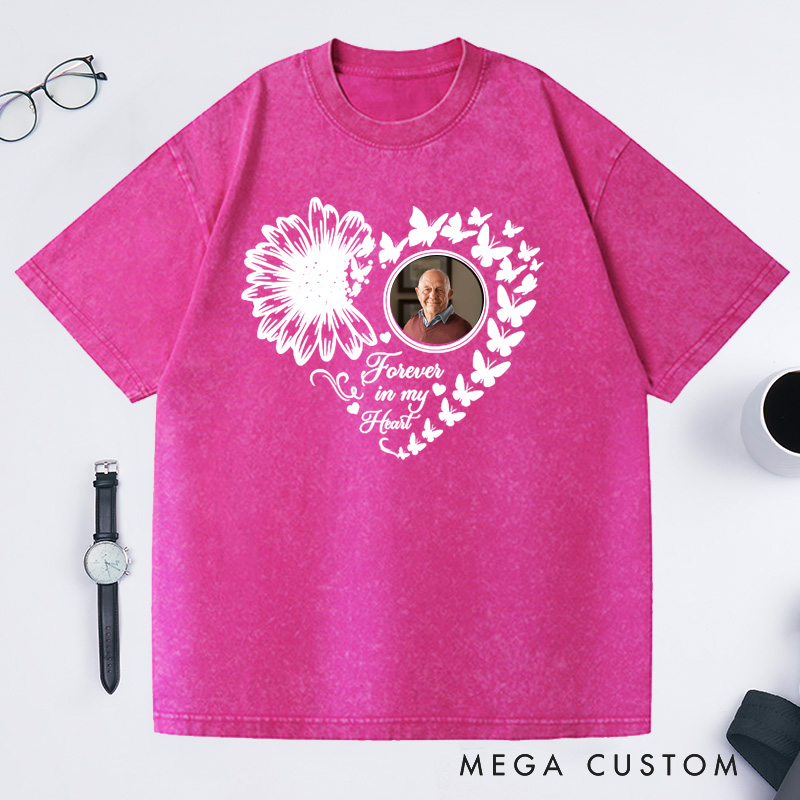 Personalized Photo Washed T-Shirt Forever in My Heart Memorial T-Shirt For Loss of Grandfather or Loved One Condolence Gift