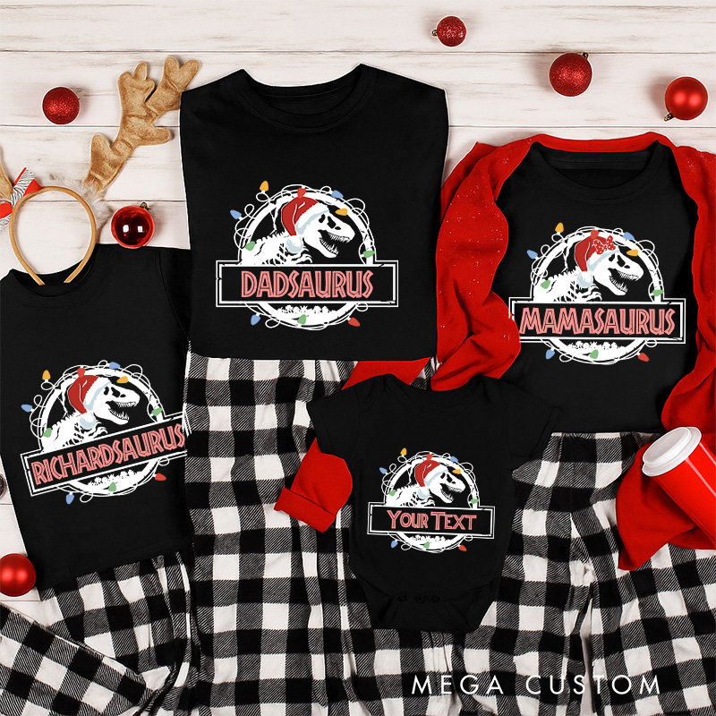 Personalized Dinosaur Inspired Namesaurus Christmas Family Matching Shirts Group Shirts Movie Holiday Shirt