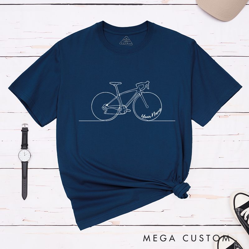 Personalized Minimalist Bicycle T-Shirt with Elegant Line Art for Outdoor Adventures Riding Cycling Biking Enthusiasts