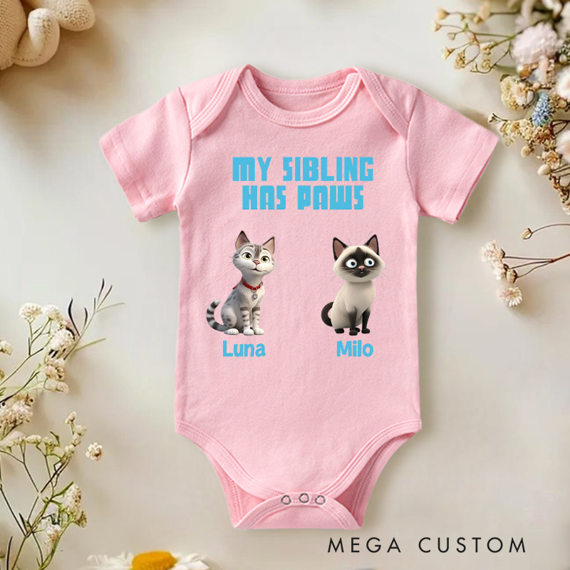 Personalized Cute Feline Family Bond with Adorable Cat Sibling Theme for Little Ones Baby Bodysuit