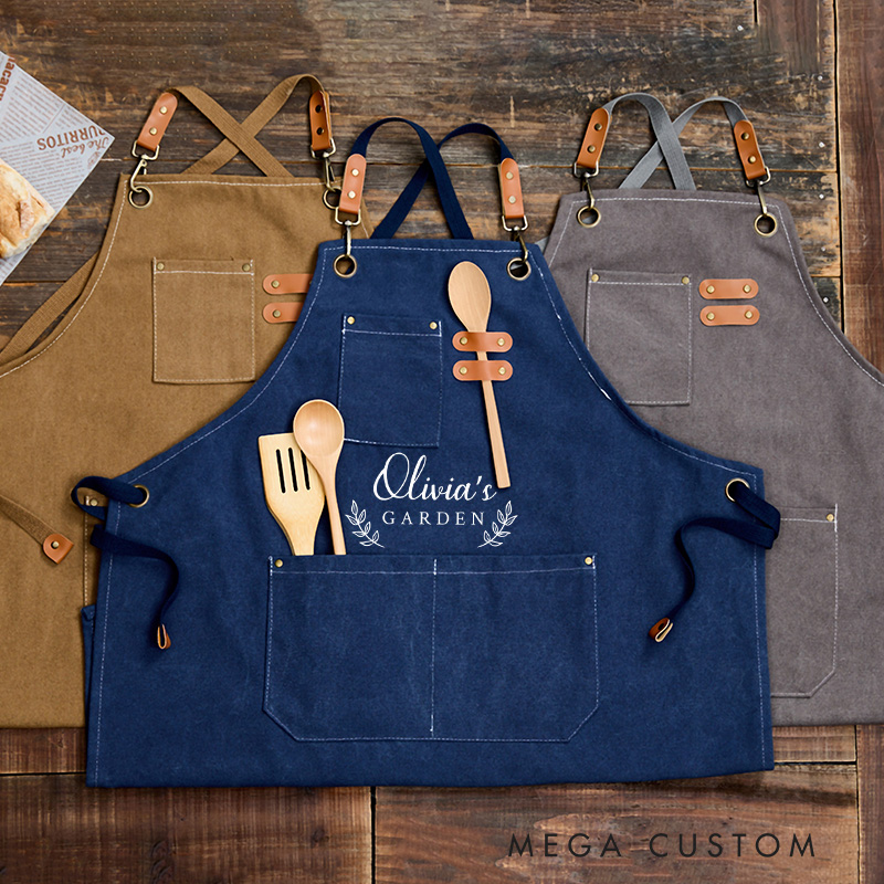 Personalized Garden Canvas Aprons with Name Green Planting Apron Gardening Apron with Pockets Outdoor Aprons Custom Gardener Gift 