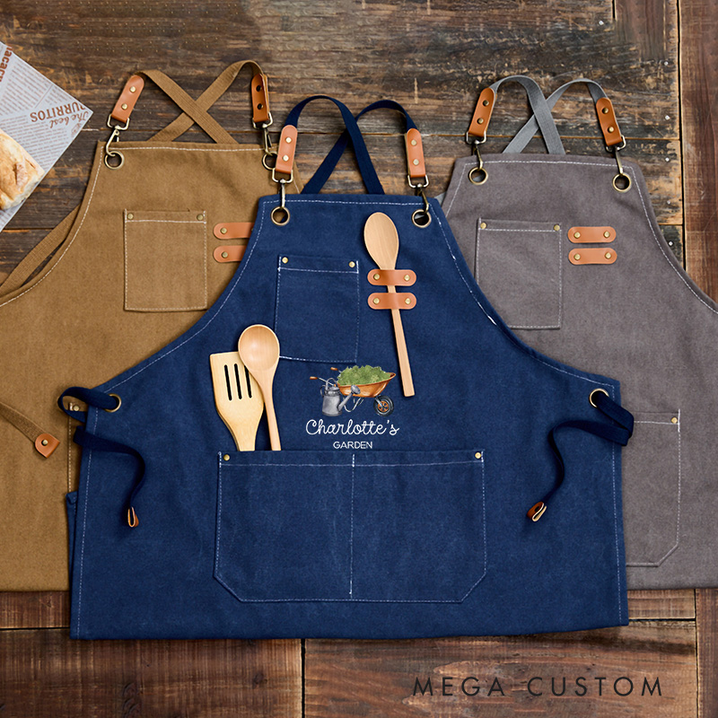 Personalized Canvas Aprons with Name Green Planting Apron Gardening Apron with Pockets Outdoor Aprons Custom Gardener Gift 