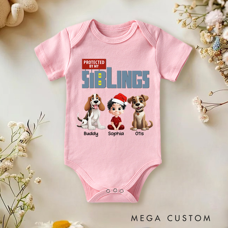Personalized Protected By My Siblings Baby Bodysuit