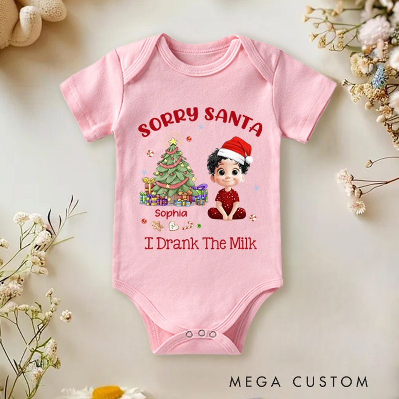 Personalized Cute Cartoon Character Christmas Tree Baby Bodysuit with Name Christmas Baby Shower Gift for Baby