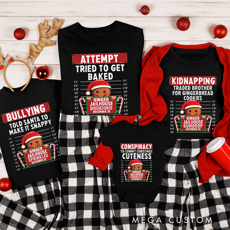 Personalized Family Matching Christmas Shirts Matching Holiday Tees for Family Christmas PJs Gingerbread North Pole Correctional