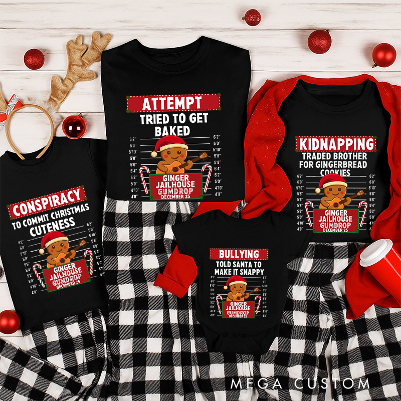 Personalized Family Matching Christmas Tee Matching Holiday Shirts for Family Gingerbread North Pole Correctional