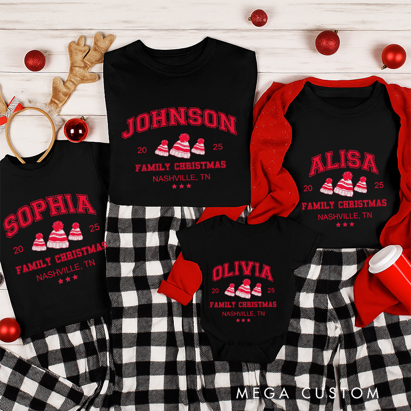Personalized Family Matching Christmas Shirt Comfort Colors Matching Family Christmas Tshirt Personalized Name Vintage Santa Varsity Shirt