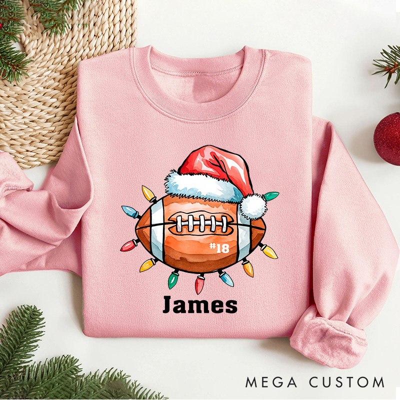 Personalized American Football Design Christmas Sweatshirt with Custom Name and Number