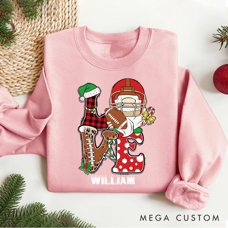 Personalized American Football Love Design Christmas Sweatshirt with Custom Name