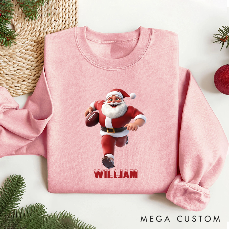 Personalized American Football Santa Christmas Sweatshirt with Custom Number for Festive Style with a Fun Twist