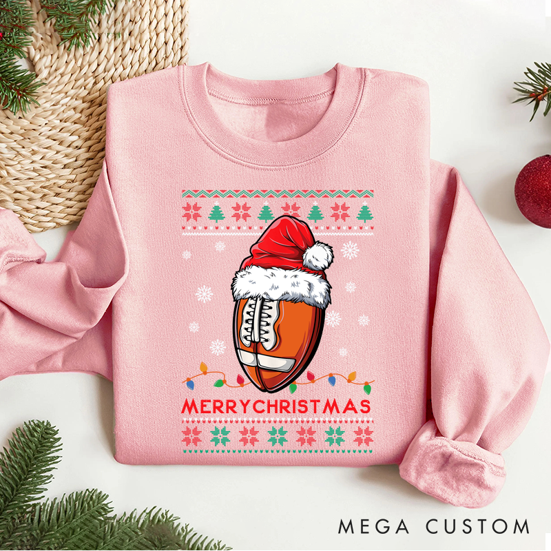 Personalized American Football Design Christmas Sweatshirt with Custom Text,Celebrate the Season in Style