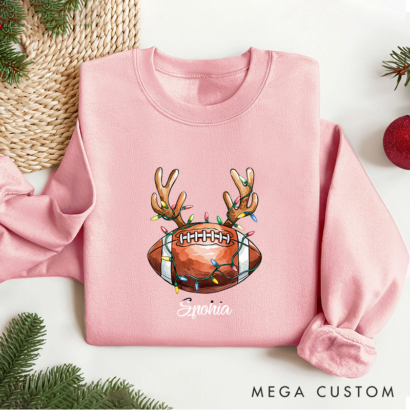 Personalized American Football Reindeer Christmas Sweatshirt with Custom Name for Holiday Cheer in Every Play
