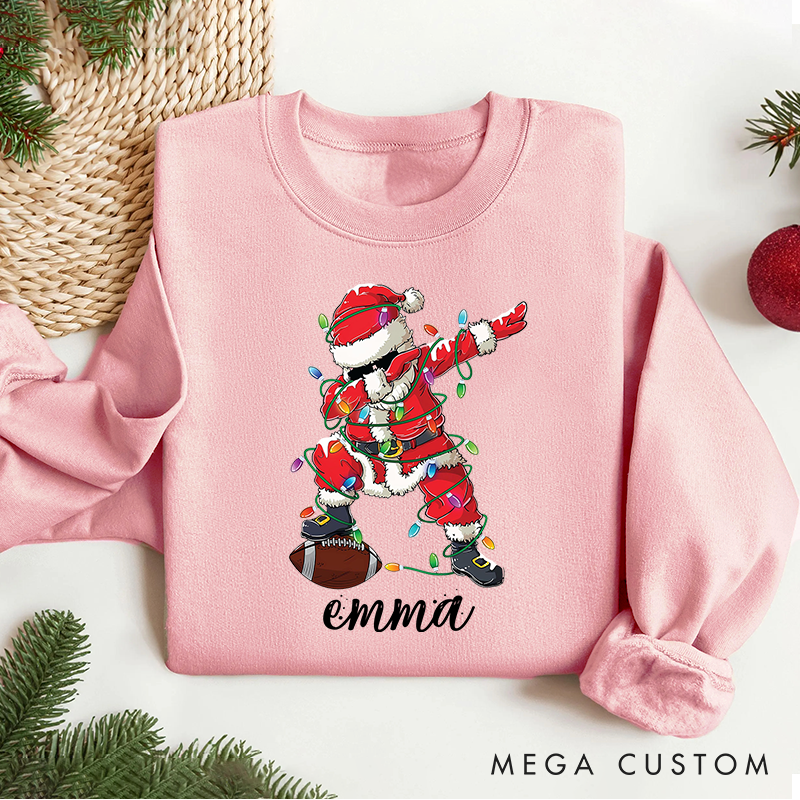 Personalized American Football Santa Dab Christmas Sweatshirt with Custom Name