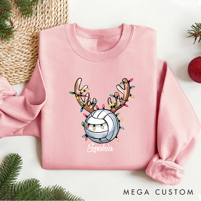 Personalized Reindeer Volleyball Christmas Sweatshirt with Custom Name