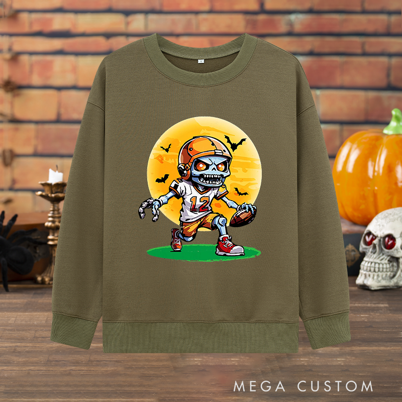 Personalized Zombie Football Halloween Sweatshirt,Add Your Number for a Spooky Touch