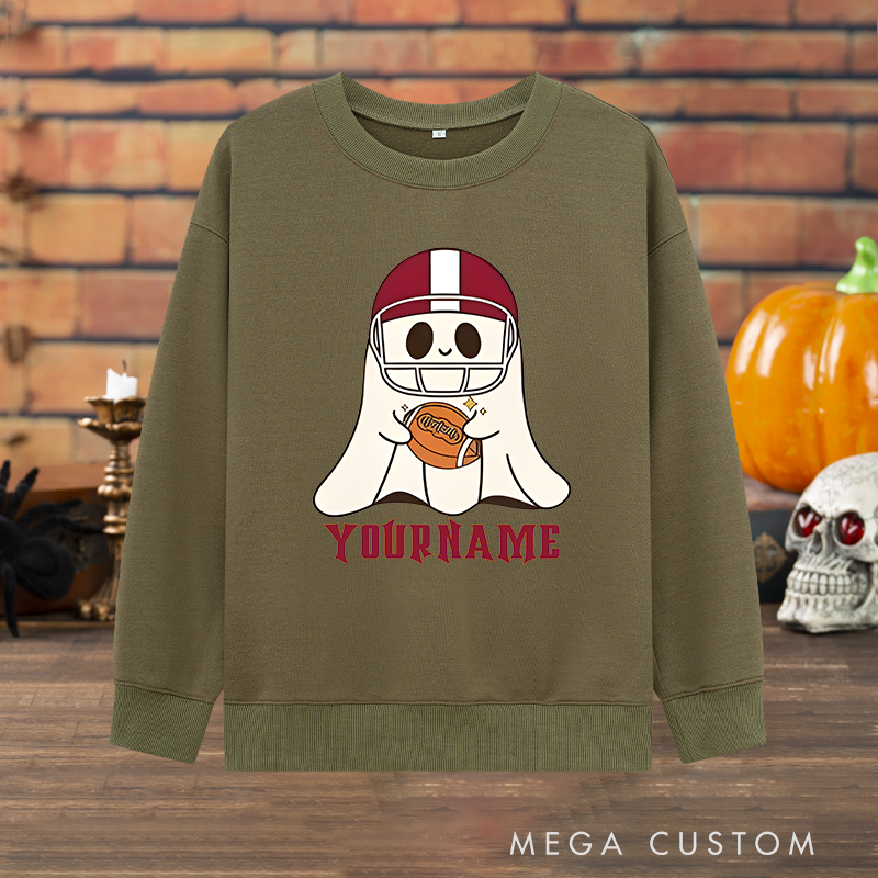 Personalized Custom Ghost Football Halloween Sweatshirt with Custom with Your Name