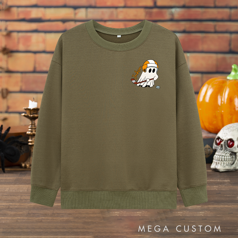 Personalized Halloween Sweatshirt with Cute Ghost and Pumpkin Design and Custom Name Option