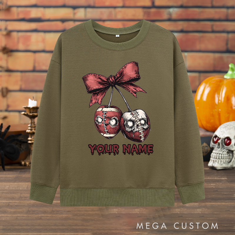 Personalized Zombie Cherry Design American Football Sweatshirt with Custom Your Name for a Creepy Cute Look