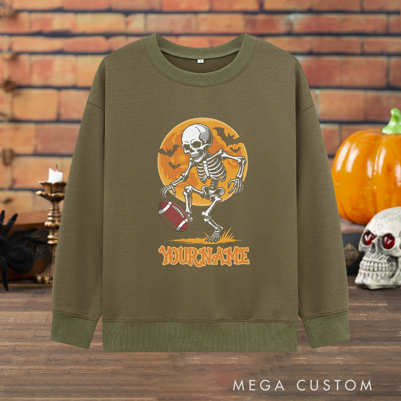 Personalized Skeleton American Football Sweatshirt with Custom Your Name for a Halloween Touch