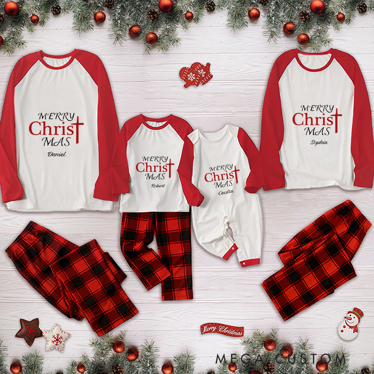 Personalized Merry Christ Mas Christmas Family Matching Long Sleeve Pajama with Name Religious Gift for Family