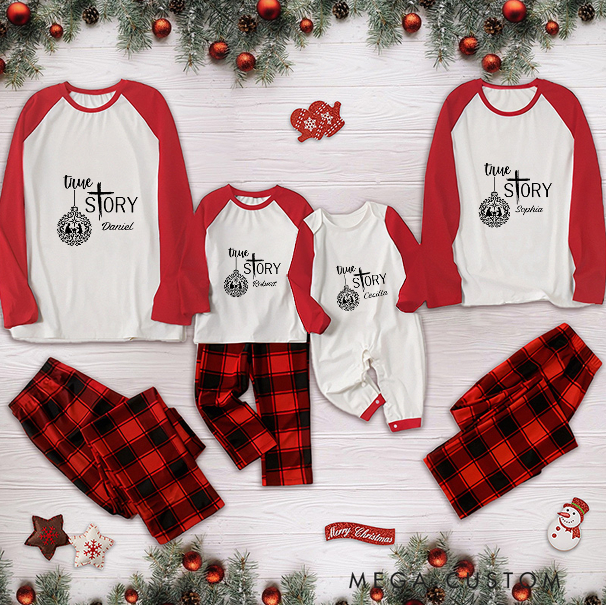 Personalized True Story Christmas Family Matching Long Sleeve Pajama with Name Christmas Gift Religious Gift for Christians 