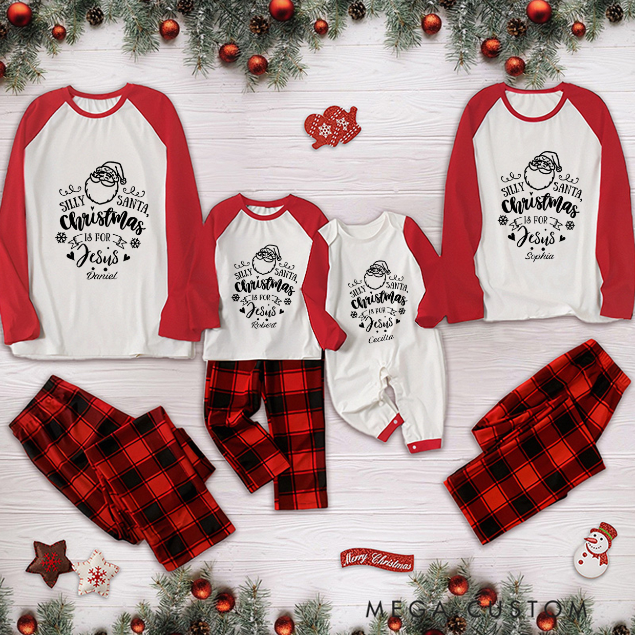 Personalized Silly Santa Nativity Christmas Family Matching Long Sleeve Pajama with Name Religious Gift for Family