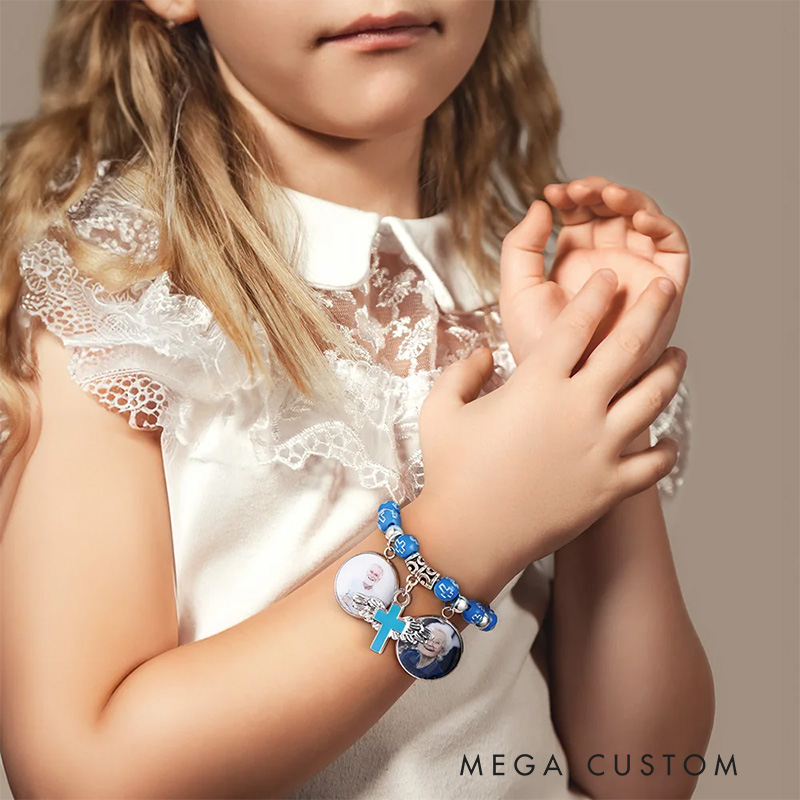 Personalized Cross Elastic Cord Commemorative Bracelet with Photo Religious Christmas Gift for Christian