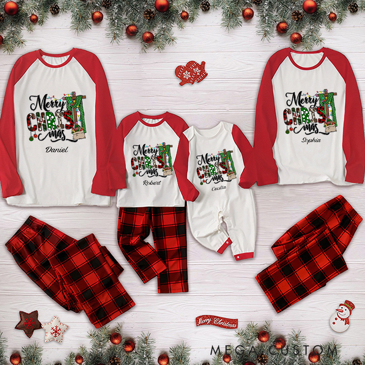 Personalized Merry Christmas Long Sleeve Family Pajama Matching Set with Name Religious Gift Christmas Gift for Family Faith Gift