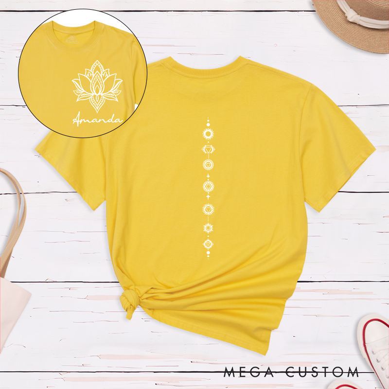 Personalized Yoga Chakra T-Shirt with Lotus and Energy Design Perfect Gift for Yoga Lover and Meditation
