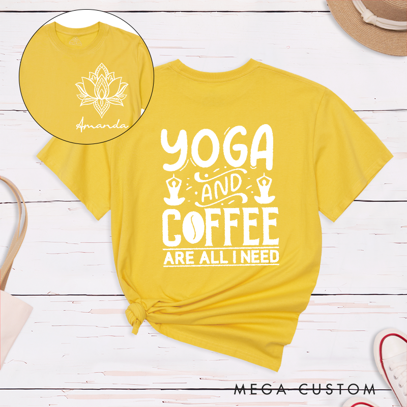 Personalized Yoga Chakra T-Shirt with Yoga and Coffee Quote Design Perfect Gift for Yoga Lover and Meditation