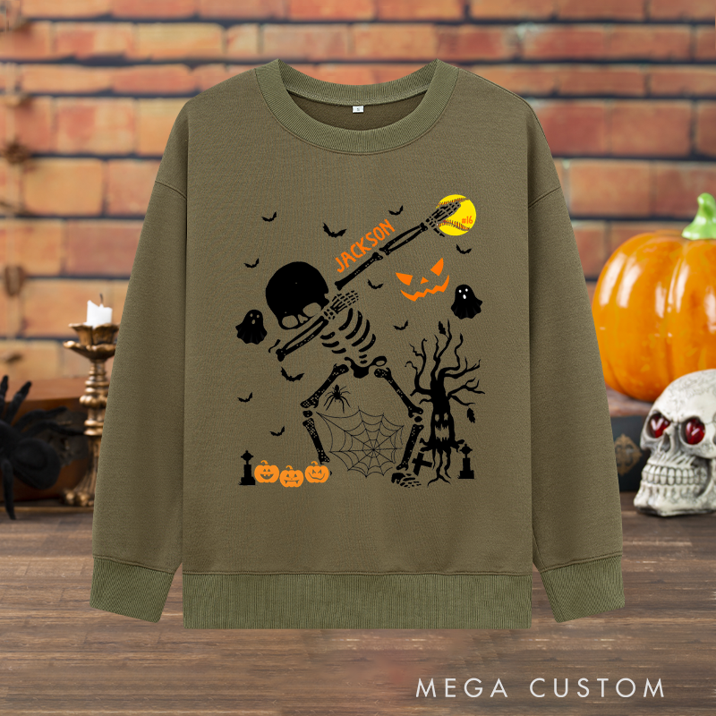 Personalized Halloween Lacrosse Sweatshirt with Skeleton Player, Custom Name, and Number Design