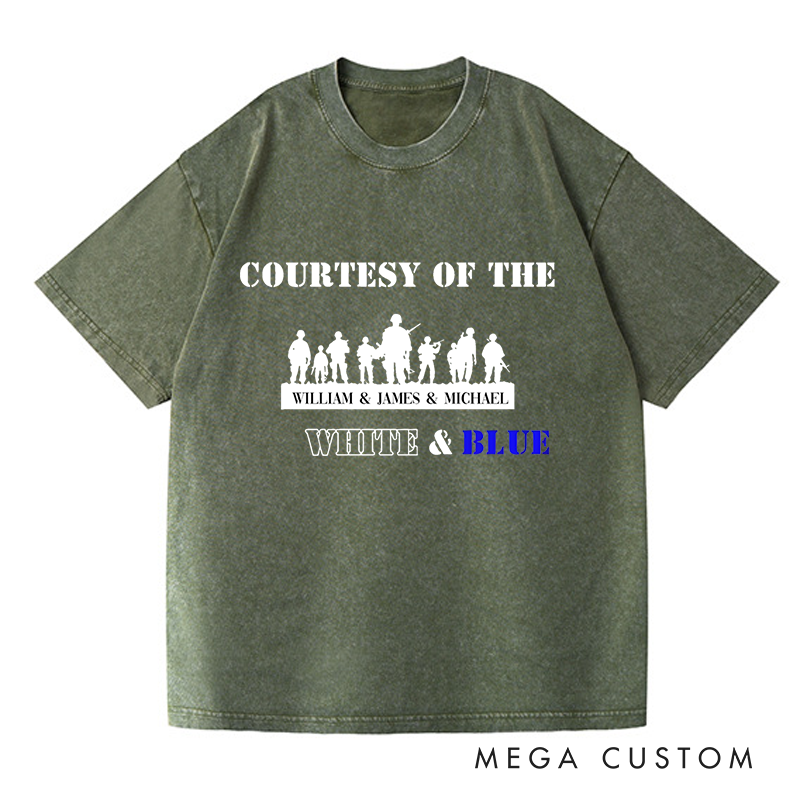Personalized Washed T-Shirts Courtesy of the White and Blue Military Tribute T-Shirt