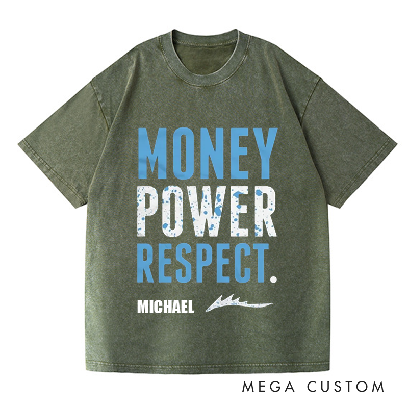 Personalized Washed T-Shirts Money Power Respect Bold Statement Graphic T-Shirt